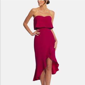 Xscape Crepe Bustier Ruffle Dress New Magenta